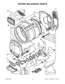 Dryer Bulkhead Parts Diagram and Parts List for 7MWET3300EQ1  Whirlpool Washer Dryer Combo