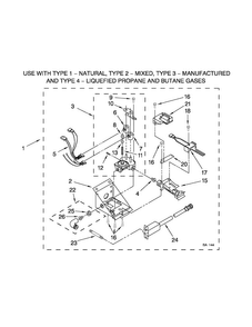 3402856 Burner Assembly Diagram and Parts List for LTG5243DQC  Whirlpool Washer Dryer Combo