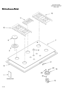 Cooktop, Burner And Grate Parts Diagram and Parts List for 8186099  KitchenAid Cooktop