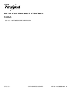 Cover Sheet Diagram and Parts List for WRF767SDEM01  Whirlpool Refrigerator