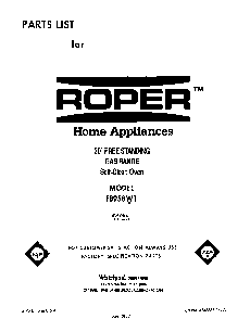 Front Cover Diagram and Parts List for F8958*1  Roper Range