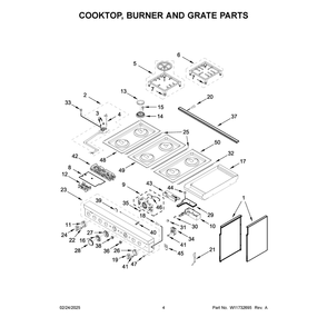 Cooktop, Burner And Grate Parts Diagram and Parts List for KFDC558JMB03  KitchenAid Range