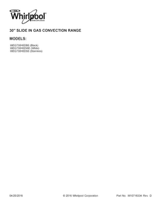 Cover Sheet Diagram and Parts List for WEG730H0DS0  Whirlpool Range