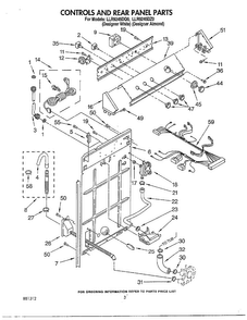 Controls And Rear Panel Diagram and Parts List for LLR9245DQO  Whirlpool Washer