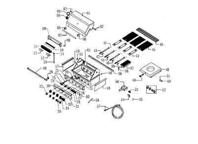 Grill Assy Diagram and Parts List for 740-0781  KitchenAid Grill
