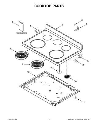 Cooktop Parts Diagram and Parts List for WFE505W0HS1  Whirlpool Range