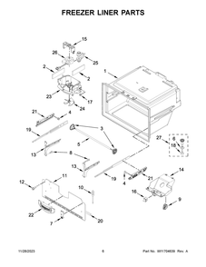 Freezer Liner Parts Diagram and Parts List for WRX735SDHW09  Whirlpool Refrigerator