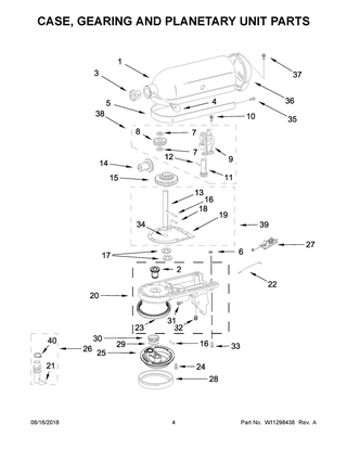 Case, Gearing And Planetary Unit Parts Diagram and Parts List for 5KSM45BAQ4  Whirlpool Mixer