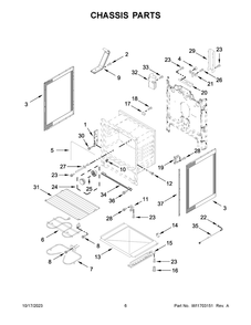 Chassis Parts Diagram and Parts List for YWFE505W0JZ4  Whirlpool Range