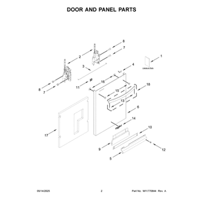 Door And Panel Parts Diagram and Parts List for WDTS8024SZ0  Whirlpool Dishwasher