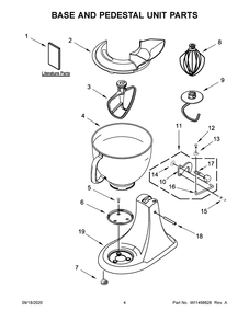 Base And Pedestal Unit Parts Diagram and Parts List for KSM150PSTPP0  Whirlpool Mixer