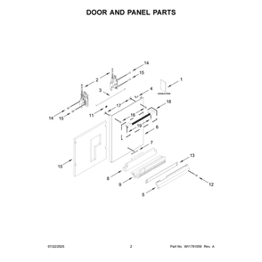 Door And Panel Parts Diagram and Parts List for KDTS724SBE0  KitchenAid Dishwasher