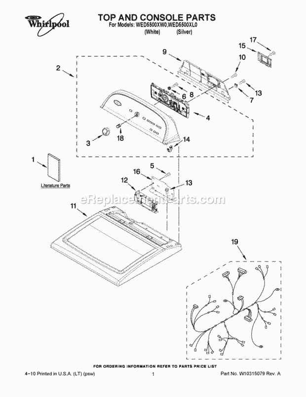 Part Location Diagram of W10096965 Whirlpool TECH SHEET