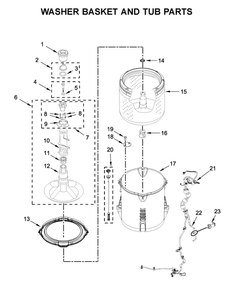 Washer Basket And Tub Parts Diagram and Parts List for WGTLV27HW2  Whirlpool Washer Dryer Combo