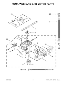 Pump, Washarm And Motor Parts Diagram and Parts List for KDFE204KPS0  Whirlpool Dishwasher
