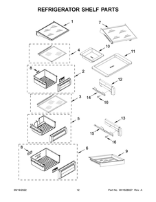 Refrigerator Shelf Parts Diagram and Parts List for KBSD702MSS00  KitchenAid Refrigerator