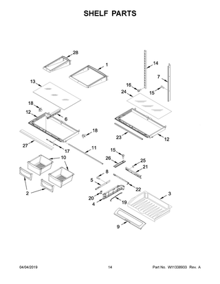 Shelf Parts Diagram and Parts List for IX7DDEXGZ003  Whirlpool Refrigerator