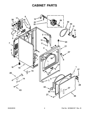 03 - CABINET PARTS Diagram and Parts List for YWED4915EW1  Whirlpool Dryer