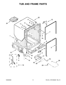 Tub And Frame Parts Diagram and Parts List for KDTM804KPS0  Whirlpool Dishwasher