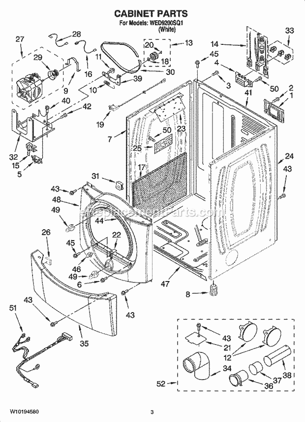 CABINET PARTS Diagram and Parts List for WED9200SQ1  Whirlpool Dryer