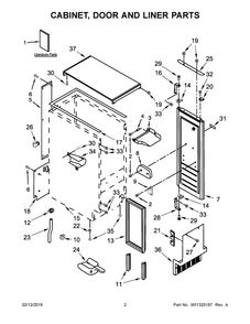 Cabinet, Door And Liner Parts Diagram and Parts List for WUI75X15HZ00  Whirlpool Ice Maker
