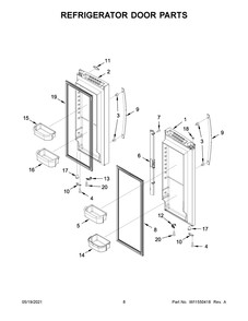 Refrigerator Door Parts Diagram and Parts List for WRF532SNHW04  Whirlpool Refrigerator