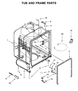 Tub And Frame Parts Diagram and Parts List for WDF130PAHS1  Whirlpool Dishwasher