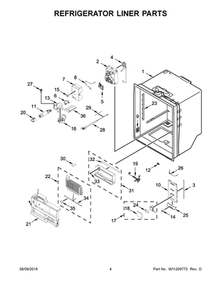 Refrigerator Liner Parts Diagram and Parts List for KRFC704FSS01  Whirlpool Refrigerator