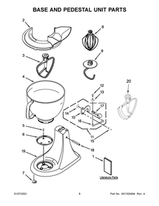 Base And Pedestal Unit Parts Diagram and Parts List for KSM175PSHY0  Whirlpool Mixer