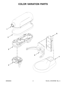 Color Variation Parts Diagram and Parts List for 5KSM60SPXZER0  KitchenAid Mixer