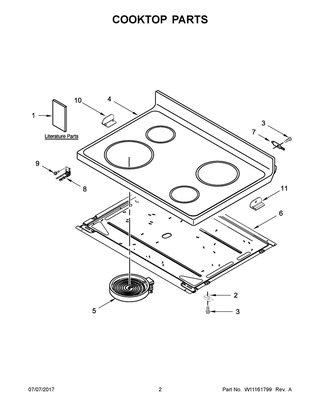 Cooktop Parts Diagram and Parts List for IES350XW4  Whirlpool Range