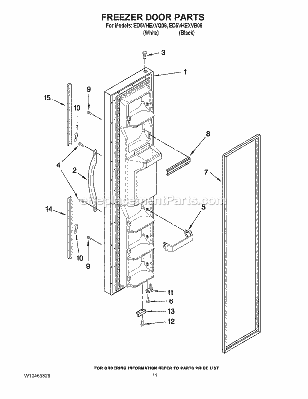 Freezer Door Parts Diagram and Parts List for ED5VHEXVB06  Whirlpool Refrigerator