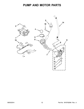 07 - PUMP AND MOTOR PARTS Diagram and Parts List for YWFW9050XW01  Whirlpool Washer