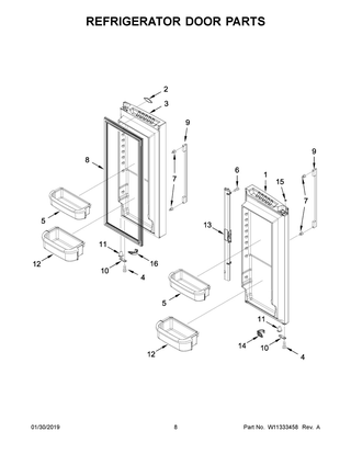 Refrigerator Door Parts Diagram and Parts List for WRFA35SWHZ02  Whirlpool Refrigerator