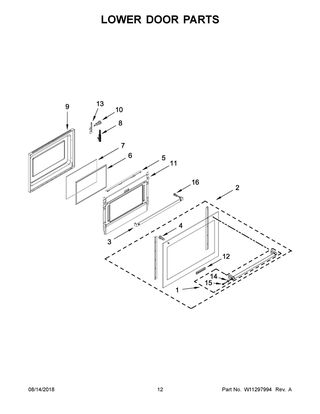 Lower Door Parts Diagram and Parts List for KFED500EBS03  Whirlpool Range