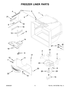 Freezer Liner Parts Diagram and Parts List for MBB1957FEW03  Whirlpool Refrigerator