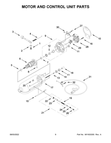 Motor And Control Unit Parts Diagram and Parts List for 5KSM193ADEMH0  KitchenAid Mixer