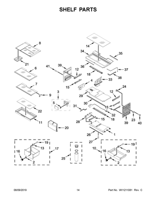 Shelf Parts Diagram and Parts List for KRFC704FPS01  Whirlpool Refrigerator