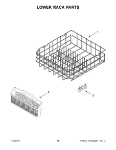 Lower Rack Parts Diagram and Parts List for 66513229N413  Kenmore Dishwasher
