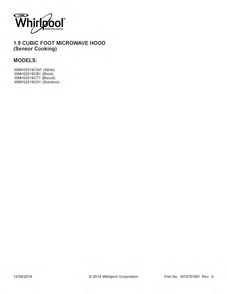 Cover Sheet Diagram and Parts List for WMH32519CW1  Whirlpool Microwave
