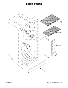Liner Parts Diagram and Parts List for WZF34X16DW07  Whirlpool Freezer