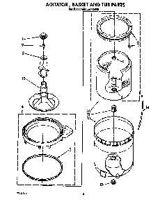 Agitator, Basket And Tub Diagram and Parts List for 6MAL5143VW0  Whirlpool Washer