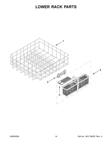 Lower Rack Parts Diagram and Parts List for KDTE104KPS3  KitchenAid Dishwasher