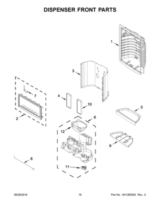 Dispenser Front Parts Diagram and Parts List for WRF555SDFZ08  Whirlpool Refrigerator