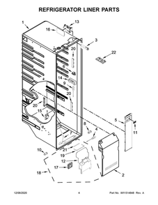 Refrigerator Liner Parts Diagram and Parts List for WRS970CIHZ01  Whirlpool Refrigerator