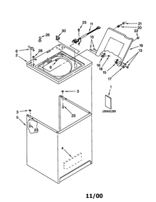 Top And Cabinet Diagram and Parts List for 11021882000  Kenmore Washer