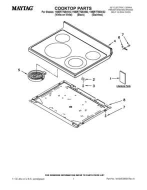 01 - COOKTOP PARTS Diagram and Parts List for YMER7765WS2  Whirlpool Range