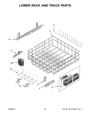 10 - Lower Rack And Track Parts Diagram and Parts List for KDTM704EBS2  KitchenAid Dishwasher