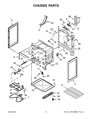 Chassis Parts Diagram and Parts List for IES350XW5  Whirlpool Range