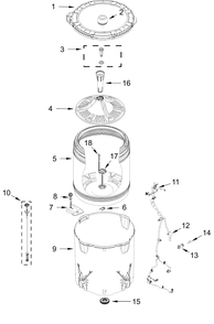 Basket And Tub Parts Diagram and Parts List for MTW4205SW0  Whirlpool Washer